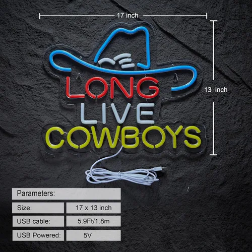 Miniatura 2 de Letrero de Neón Long Live Cowboy para Decoración de Pared, Luz de Decoración con Letrero de Neón LED Cowboy. blanco+azul+amarillo+rojo