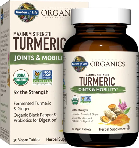 Garden of Life Organics | Apoyo para articulaciones y movilidad de cúrcuma de máxima potencia | 30 tabletas - 500mg de curcumina (95%
