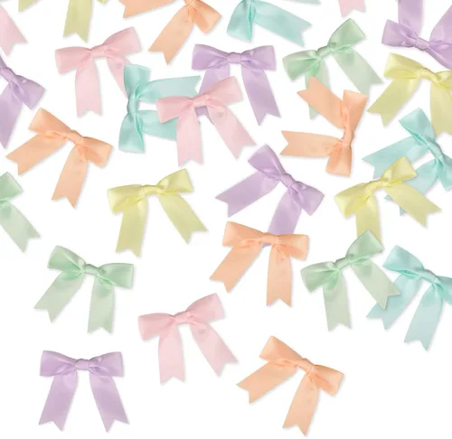 Miniatura 4 de Meseey 60 lazos de satén de arcoíris pastel con lazo giratorio de 2.5 pulgadas, lazos preatados para manualidades de colores preatados para cesta