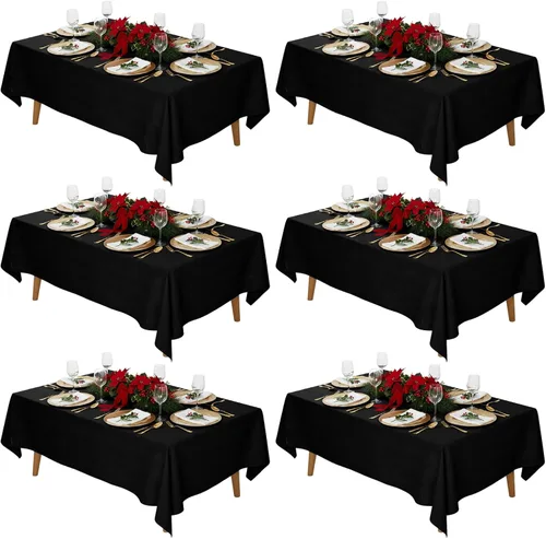 Miniatura 22 de Fixwal Paquete de 2 manteles rectangulares negros de 60 x 102 pulgadas, reutilizables, resistentes, lavables, para mesas de 6 pies, bodas, fiestas