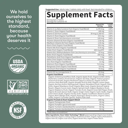Miniatura 6 de Garden of Life Organics Multivitamina de alimentos enteros orgánicos para hombres de 40 años o más 120 tabletas, multivitamínico vegano para hombres