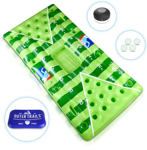 Miniatura 5 de Mesa inflable flotante de beer-pong para colocar cervezas, con altavoz WiFi, incluye 4 bolas brillantes de ping pong y cubierta extraíble