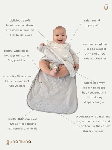 Miniatura 5 de GUNAMUNA Saco de dormir de manga larga para bebés, bolsas de dormir vestibles, rayón suave, 1.0 TOG, esenciales para recién nacidos Ganso