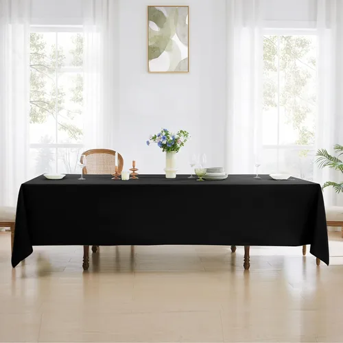 Miniatura 5 de Manteles rectangulares de 60 x 120 pulgadas, paquete de 2 manteles negros para 6 pies, lavables, decorativos, de lino y poliéster, para mesa