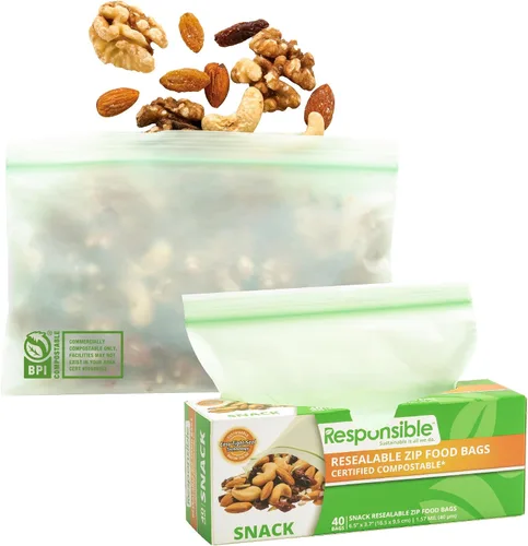 Miniatura 11 de Responsible Products Bolsa con cremallera resellable de gran galón compostable certificada, bolsas de alimentos extra resistentes, hechas