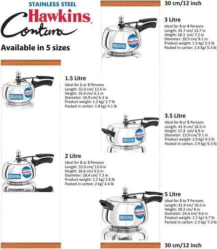 Miniatura 6 de Hawkins Olla a presión Contura de 3,5 litros, cocina de tapa interior de acero inoxidable, cocina Handi, cocina de inducción, plata (SSC35)