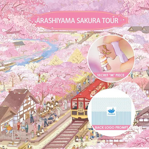 Miniatura 3 de MOMIBOOK Rompecabezas de 1000 piezas para adultos, rompecabezas de Arashiyama Sakura Tour, imagen de pintura, flor de cerezo, difícil, desafiante