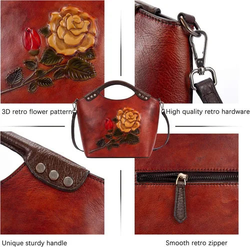 Miniatura 5 de Valrena Bolsos de cuero genuino para mujer, bolso cruzado retro, bolsos de hombro grandes, bolso de mano