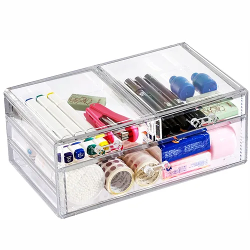 Miniatura 8 de Cq acrylic 1 paquete de cajones de almacenamiento apilables transparentes para tocador, organizador de escritorio apilable de 3 cajones con cajones