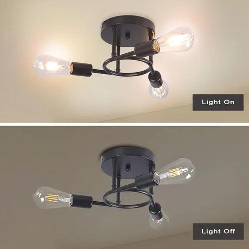 Miniatura 4 de Finktonglan Lámpara de techo semiempotrada de 3 luces, lámpara de techo Sputnik negro mate, lámpara moderna de granja E26 para cocina, dormitorio