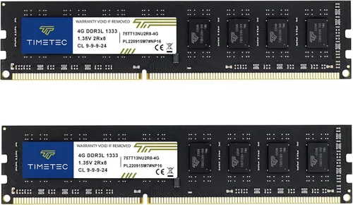 Timetec Kit de 8 GB (2 x 4 GB) DDR3 / DDR3L 1333 MHz PC3-10600 sin ECC sin búfer 1.5 V/1.35 V CL9 rango dual para Dell Optiplex 780 DT/MT/SFF Memory