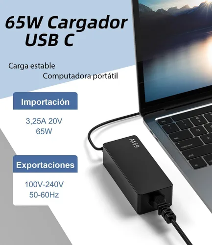 Miniatura 6 de LJO-EEIH Cargador USB C de 65 W para laptop compatible con Lenovo Chromebook 100e 300e C330 ThinkPad T480 T480s T580 T580s Yoga C930 C940 C740 S730