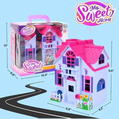 Miniatura 7 de Liberty Imports Mi Hermosa Casa de Muñecas Fold and Go Pretend Play Mini Casa de Muñecas Plegable con Juego de Bolsillo, Figuras de Familia