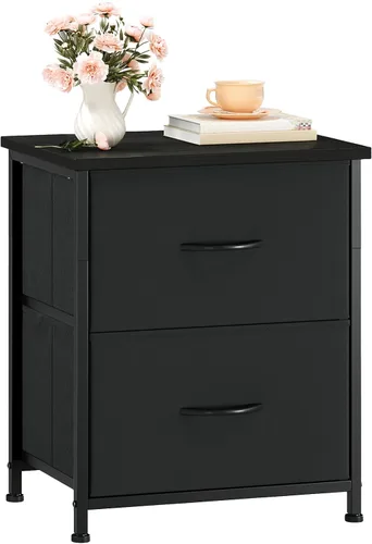 Miniatura 15 de Somdot - Mesita de noche, pequeña cómoda para dormitorio con 2 cajones, mesa auxiliar de noche con contenedores de tela para dormitorio, armario