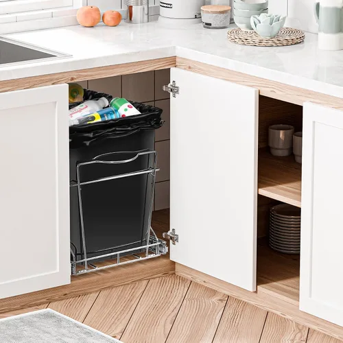 Miniatura 5 de Bote de basura deslizante extraíble de 35 cuartos de galón, contenedor de basura doble, contenedores de reciclaje debajo del gabinete para cocina