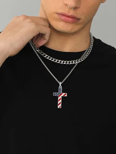 Miniatura 2 de U7 Collar de bandera estadounidense, colgante de águila de Estados Unidos, colgante de cruz de bandera estadounidense, joyería patriótica
