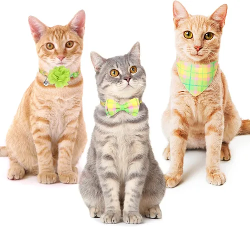 Miniatura 7 de Breakaway - Collares de gato con campana y bonitos colgantes, paquete de 3 collares de seguridad ajustables para gatitos, decoración para gatos Verde