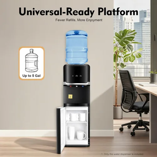 Miniatura 3 de Dispensador de agua de carga superior, dispensador de agua caliente, fría y cálida con bloqueo de seguridad para niños y armario de doble nivel