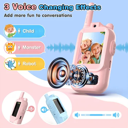 Miniatura 4 de Walkie Talkies de video para niños, paquete de 2 walkie talkies Facetime con cámara HD y cambiador de voz para niños y niñas para juegos familiares