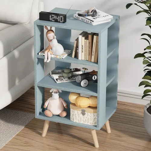 Miniatura 11 de Aenuert Mesita de noche azul para niños, mesa auxiliar moderna con almacenamiento abierto, mesa de noche de 2 niveles para espacio pequeño, sala