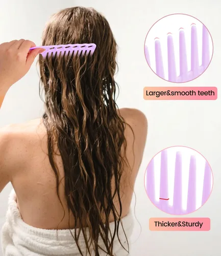Miniatura 2 de Juego de 6 peines profesionales para el cabello para mujeres y hombres, cola de rata, peines de dientes anchos y finos para cabello rizado