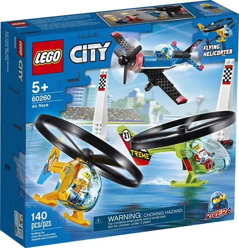 LEGO City Air Race 60260 - Helicóptero volador de juguete, incluye 2 helicópteros Ripcord, juguete de avión de acrobacias, 2 pilones, más Rivera,