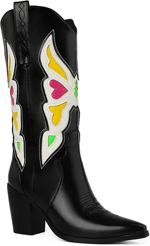 Miniatura 6 de Botas vaqueras bordadas estilo vaquero para mujer, botas de media pantorrilla, botas de tacón grueso