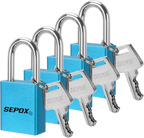 Miniatura 9 de SEPOX Candados ultra resistentes a la intemperie resistentes al óxido, juego de 12 candados de aluminio azul con 18 llaves iguales, alta seguridad
