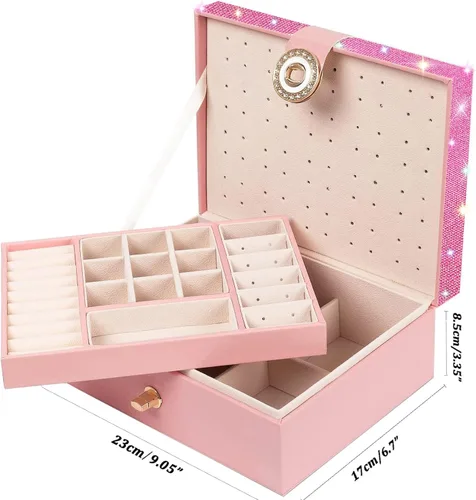 Miniatura 60 de Joyero de pendientes para mujeres y niñas, organizador de aretes de 5 capas, caja organizadora de joyas blanca con candado, collares y aretes