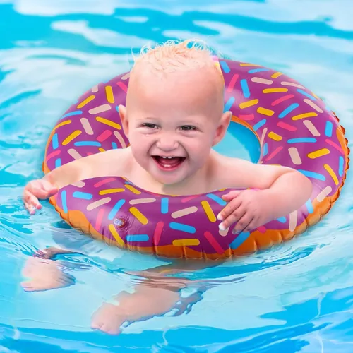 Miniatura 6 de Leitee Dona inflable para niños de 21.7 pulgadas con forma de dona, flotadores para piscina, tubo de natación inflable, anillo de natación, Morado