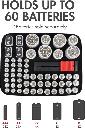 Miniatura 3 de Tenergy Estuche Organizador de Almacenamiento de Baterías con Probador de Baterías, Contiene 60 Baterías AA AAA C D 9V (Baterías no Incluidas)