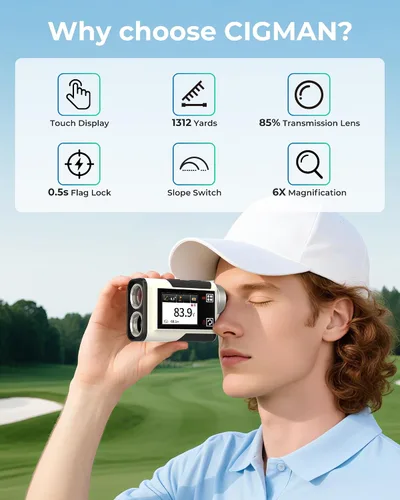 Miniatura 2 de Telémetro de Golf con Pendiente, CIGMAN 1312 Yardas Telémetro de Golf, Pantalla Táctil Externa a Color de 2.4 Pulgadas, Vibración de Bloqueo