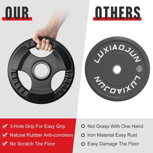 Miniatura 4 de Holleyweb Placas de peso olímpicas de goma, placas de agarre de hierro fundido de 2 pulgadas, placas de parachoques para entrenamiento de fuerza
