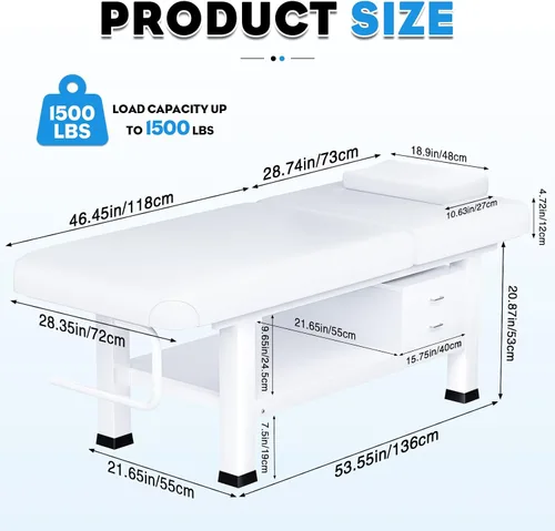 Miniatura 2 de Mesa de masaje estacionaria con espuma viscoelástica, mesa de tatuaje de masaje con altura ajustable, cama facial para esteticista, piel sintética