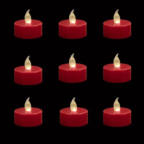 Velas de té sin llama, velas operadas con pilas, paquete de 100 velas votivas parpadeantes LED rojas de larga duración, 200 horas, realistas y Rojo