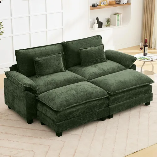 Miniatura 47 de Oprisen Sofá Seccional Modular, Cómodo Cloud Couch Sofá Seccional, Sofá Cama de Chenilla con Asiento Profundo con Almohadas Decorativas para Sala