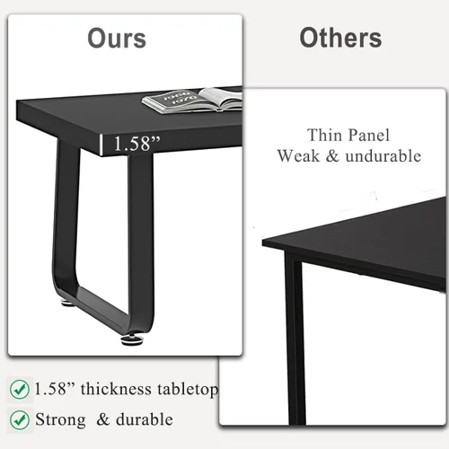 Miniatura 3 de HSH Mesa de café negra moderna, mesa de centro de madera rústica y metal, mesas de café sencillas de estilo granja para sala de estar, mesa de té