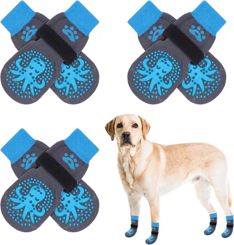 Miniatura 21 de SCENEREAL 6 piezas de calcetines antideslizantes para perros para prevenir lamido de patas para pavimento caliente/frío, calcetines de agarre