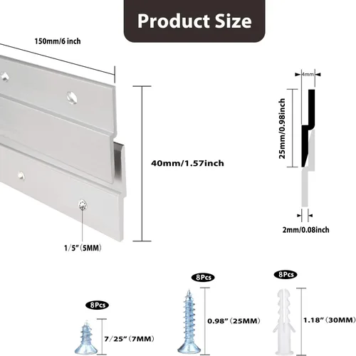 Miniatura 2 de Colgador de Fotos con Taco Francés, Soporte de Pared de Aluminio con Enganche Z (2 Pares de 6 Pulgadas)