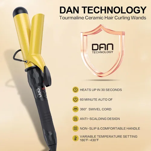 Miniatura 5 de DAN Technology Rizador de pelo de barril grande de 1 pulgada, rizador de pelo de cerámica turmalina con pantalla LCD (180 °F a 430 °F)
