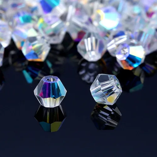 Miniatura 9 de 100 cuentas de cristal de cristal, cuentas de vidrio de 0.236 pulgadas para la fabricación de joyas, cuentas de bicona, cuentas de cristal de bicono
