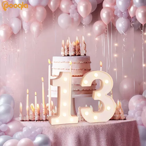 Miniatura 2 de Pooqla Decoraciones de cumpleaños número 13 para niñas y niños, número iluminado para decoración de mesa de fiesta, regalo de cumpleaños 13