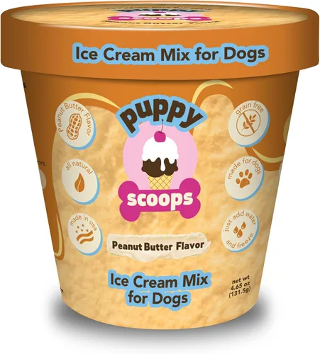 Puppy Scoops Mezcla para helado, para perros: Mantequilla de maní. Añada agua y congélelo en casa.