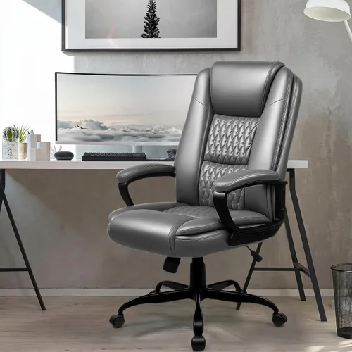 Miniatura 2 de OFIKA Silla de Oficina para el Hogar, Silla Grande y Alta de 400 LBS Diseño de Servicio Pesado, Cojín Ergonómico de Respaldo Alto Soporte Lumbar Gris