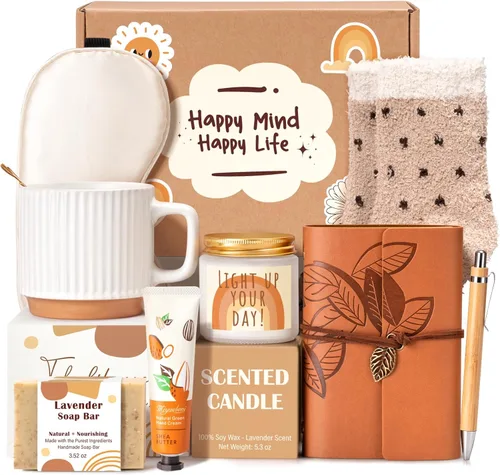 Miniatura 11 de Cestas de regalo para mujeres, 9 piezas de regalos de cumpleaños para niñas adolescentes, mejor caja de ideas de Navidad con estética de lazo Rosa