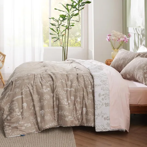 Miniatura 4 de Bedsure - Juego de edredón tamaño California King, juego de ropa de cama color taupe claro, 3 piezas de ropa de cama floral bonita, 1 edredón suave