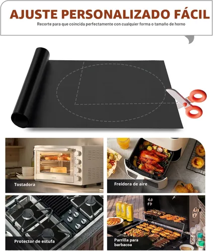 Miniatura 5 de Revestimientos para horno para la parte inferior del horno - Paquete de 2 alfombrillas grandes de servicio pesado para horno, 17" x 25" Negro