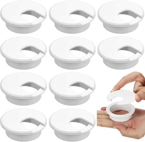 Miniatura 8 de SATINIOR Paquete de 10 ojales para cables de escritorio, organizador de plástico para escritorio, cubierta de plástico con ojales para organizar