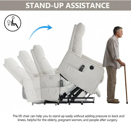 Miniatura 7 de Silla reclinable eléctrica con elevación Trustyue con calor y masaje, sillas elevadoras para asistencia al estar de pie, silla pequeña con elevación