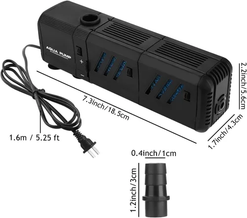 Miniatura 2 de Filtro interno sumergible para acuario de 8 W, filtro ajustable para pecera con bomba de agua de 200 GPH para pecera de 10 a 50 galones, color negro